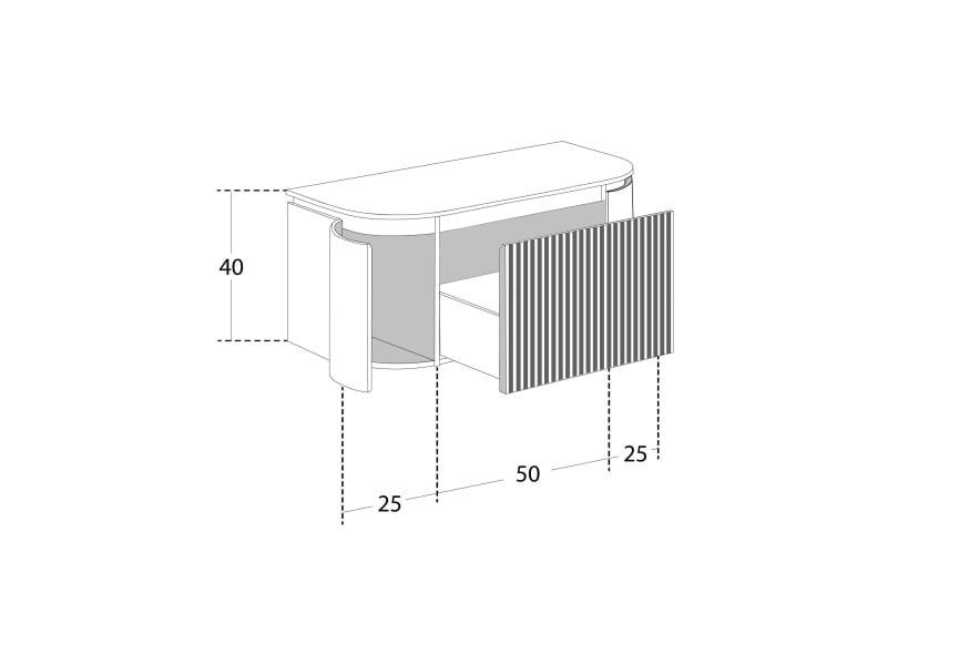 Meuble de salle de bain 100 cm en frêne massif avec plan de toilette Solid Surface Evo Curve Bruntec croquis 3