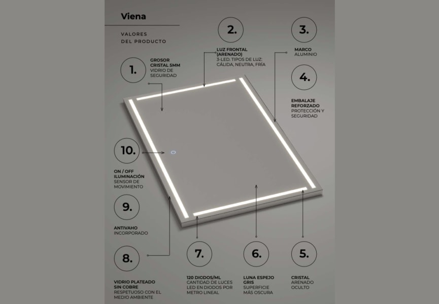Espejo de baño con luz LED Luna gris Viena Ledimex detalle 3