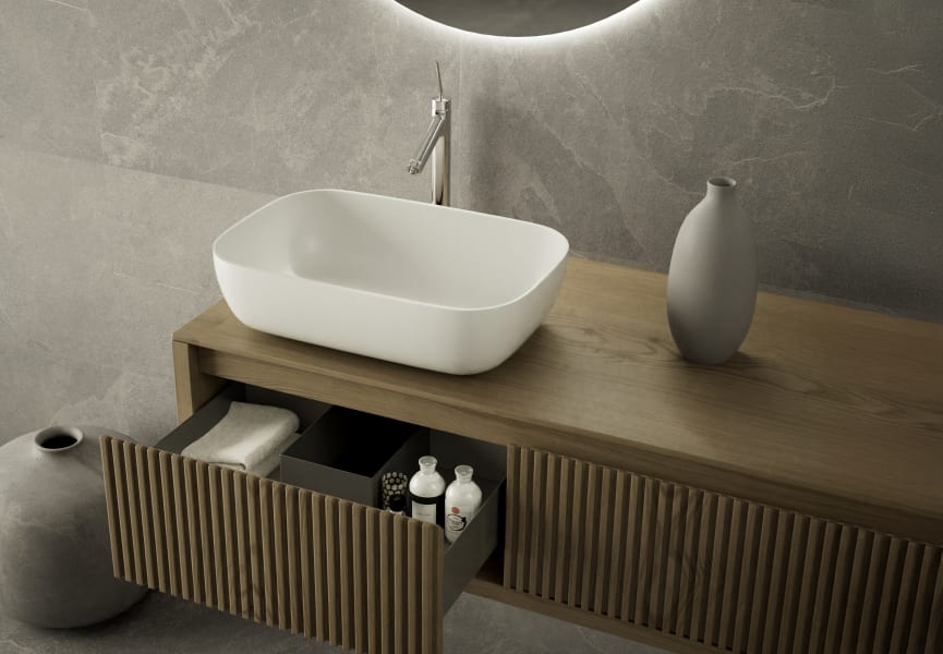 Meuble de salle de bain en bois massif avec plan de toilette Alpes 20 Bruntec détail 3