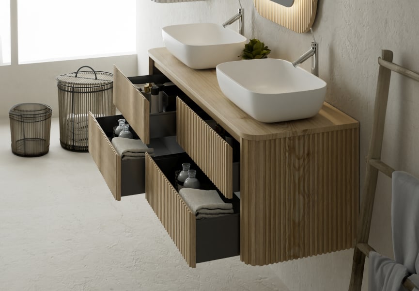 Meuble de salle de bains avec plan de toilette en bois massif Bavaria Bruntec détail 3