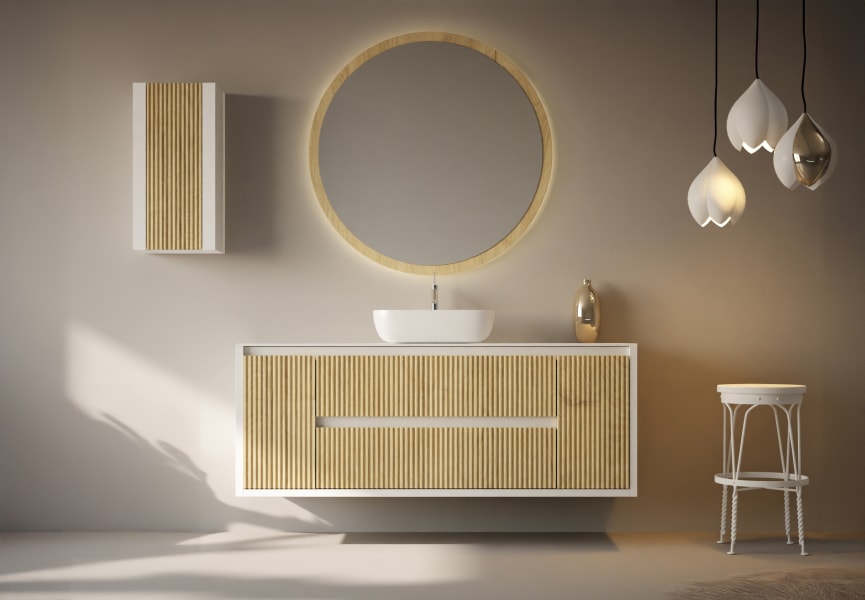 Meuble de salle de bains avec plan de toilette en bois massif Alpes 13 Bruntec principal 3