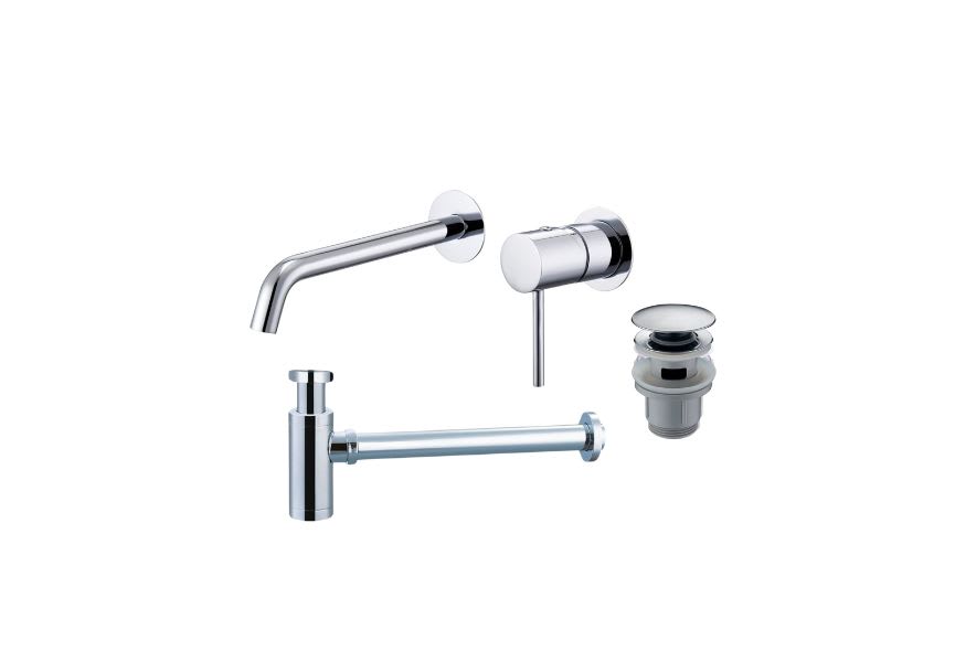 Pack robinetterie de lavabo encastrée Monza  + valve clic-clac + siphon rond apparent Imex principal 0