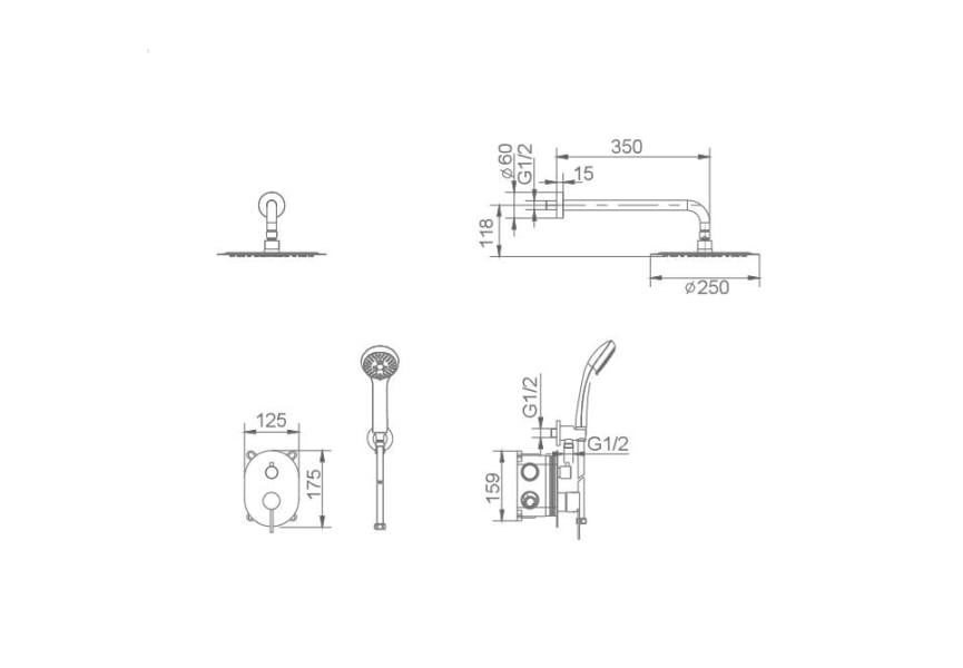 Ensemble de douche encastré Moscú Imex croquis 7