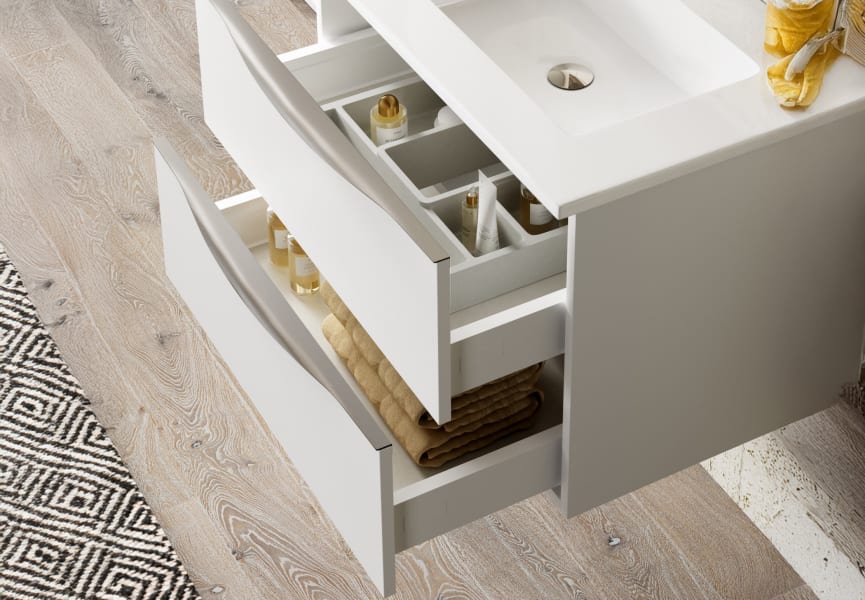Mueble de baño con encimera de madera Landes Coycama detalle 2