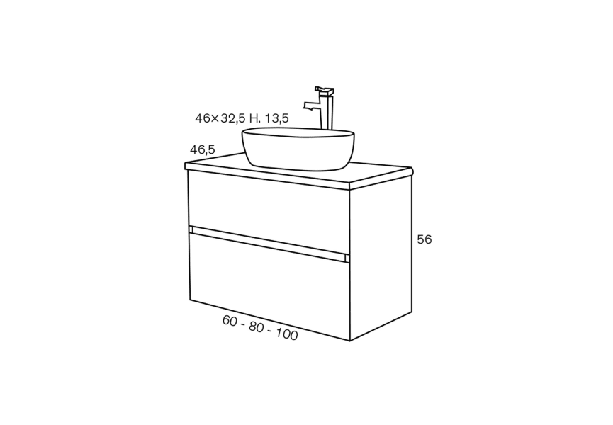 Conjunto mueble de baño con lavabo sobre encimera Hana Sanchis croquis 6