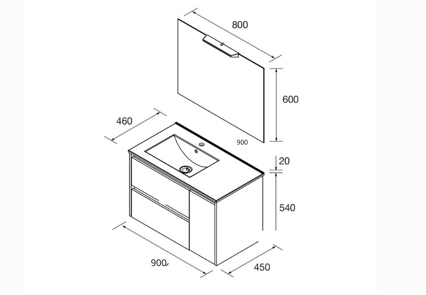 Conjunto mueble de baño Noja Salgar croquis 14