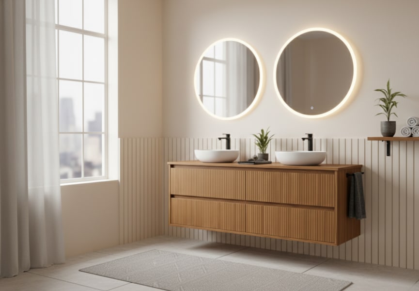 Mueble de baño madera maciza con encimera de madera Alpes 18 Bruntec ambiente 17