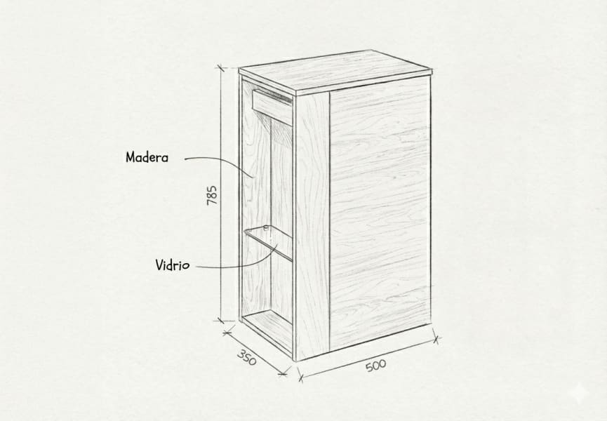 Meubles de salle de bains avec plan de toilette profondeur réduite Bassi Royo croquis 19