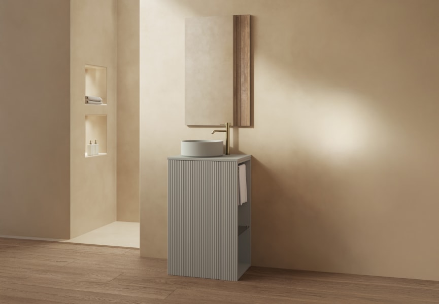 Mueble de baño Bassi Royo con encimera de madera  fondo reducido principal 0