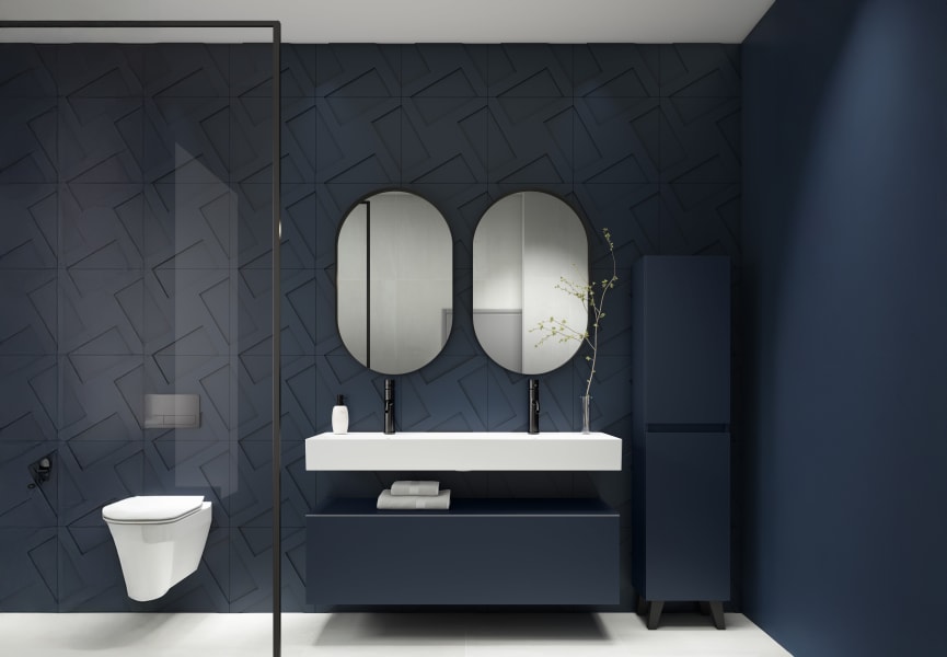 Lavabo encastrado para dos grifos de un seno 12 cm alto Lila Viso ambiente 2