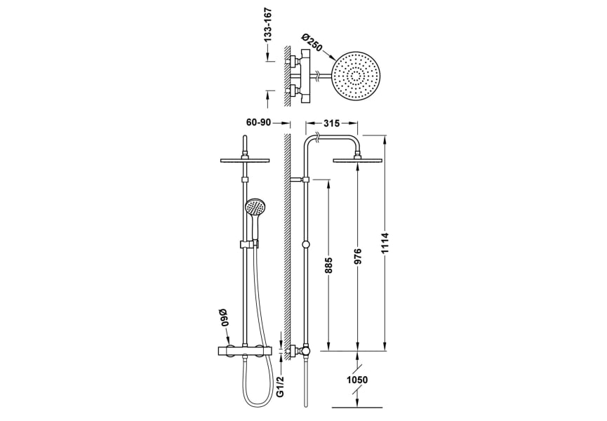 Ensemble douche et baignoire encastrable Base Plus Tres croquis 1