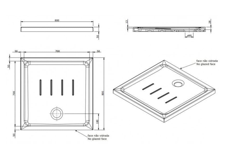 Plato de ducha de cerámica Waterline Unisan croquis 3