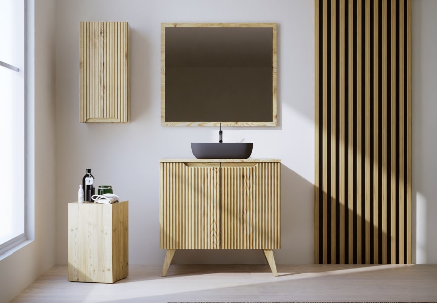 Meuble de salle de bains avec plan de toilette en bois massif et pieds Alpes 14 Bruntec principal 1