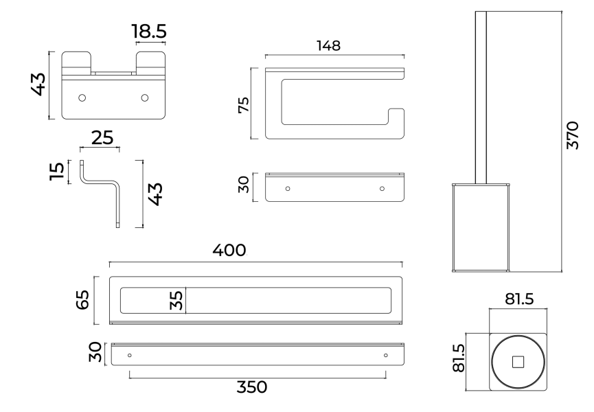 Forme Ensemble d'accessoires de salle de bains Medimex croquis 10