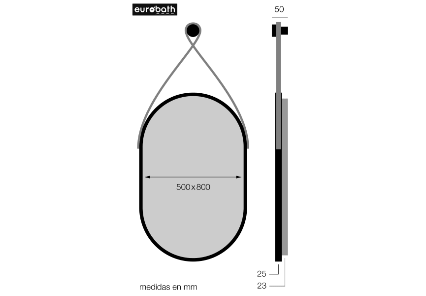 Miroir de salle de bains avec éclairage LED Funchal Eurobath croquis 3