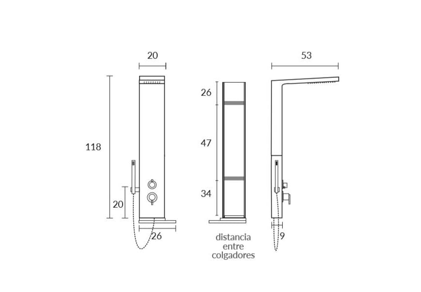 Columna de ducha hidromasaje Ko Sagobar croquis 1