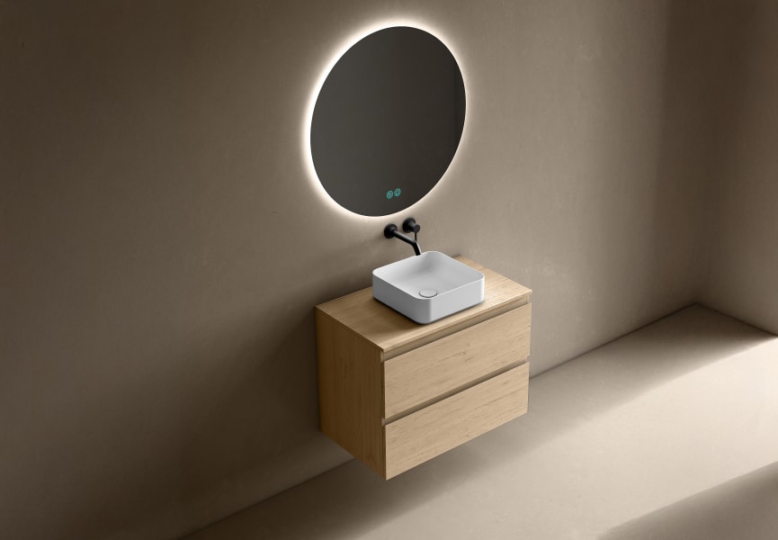Meuble de salle de bains profondeur réduite 39 cm avec plan de toilette en bois Roma Bruntec principal 2