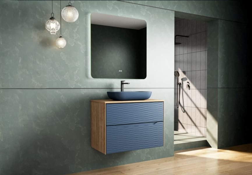 Meuble de salle de bains avec plan de toilette bois Sahara Coycama principal 3