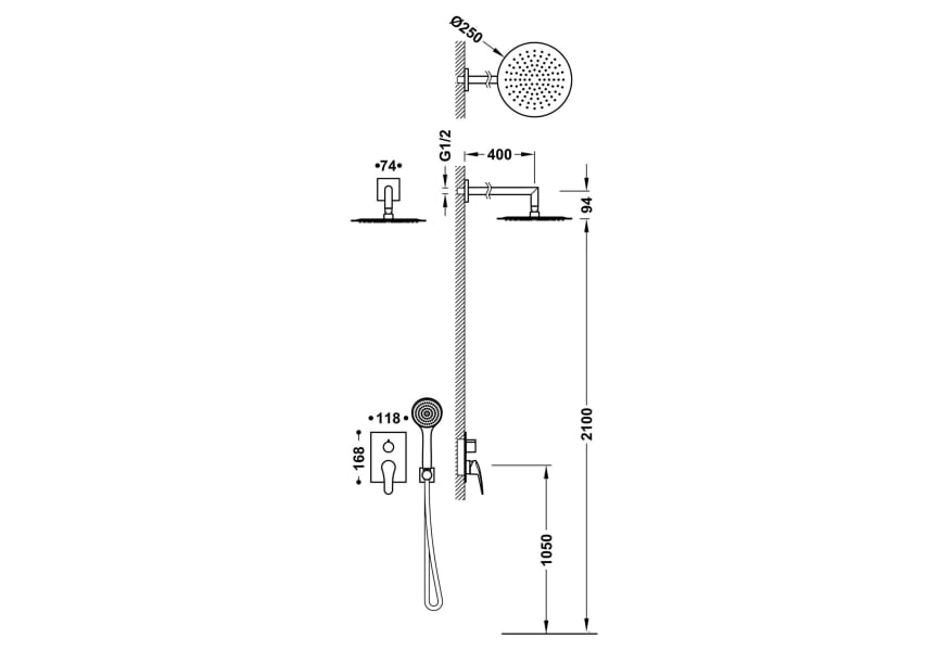 Conjunto de ducha y baño empotrado Base Plus Tres croquis 2