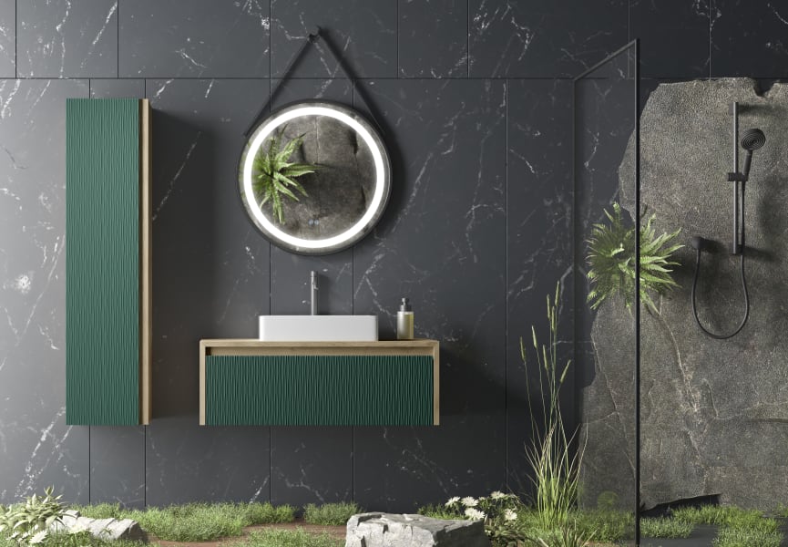 Meuble de salle de bains avec plan de toilette en bois Lambda Coycama principal 1