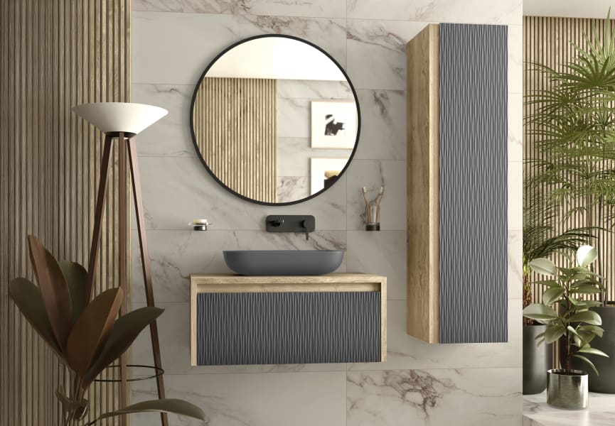 Meuble de salle de bains avec plan de toilette en bois Lambda Coycama principal 4
