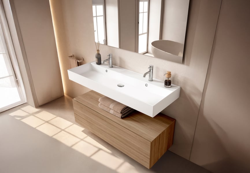 Conjunto mueble de baño con lavabo de cerámica de 12 cm de alto y cajonera Nomad Viso principal 12