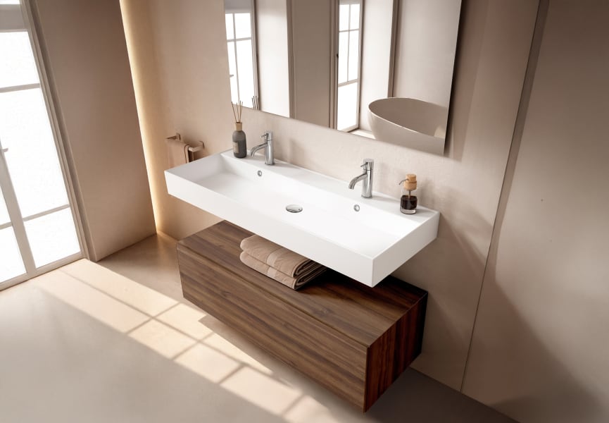 Conjunto mueble de baño con lavabo de cerámica de 12 cm de alto y cajonera Nomad Viso principal 4