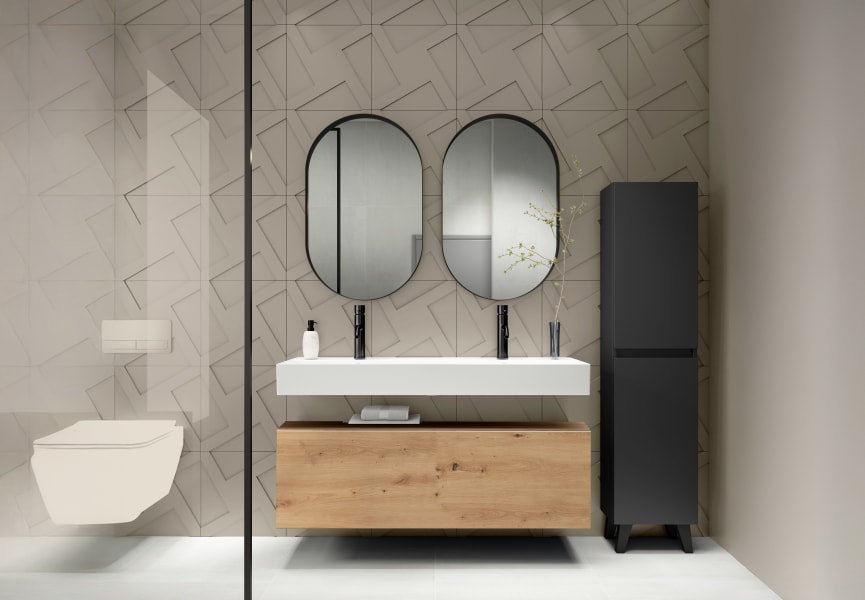 Conjunto mueble de baño con lavabo de cerámica de 12 cm de alto y cajonera Nomad Viso principal 0