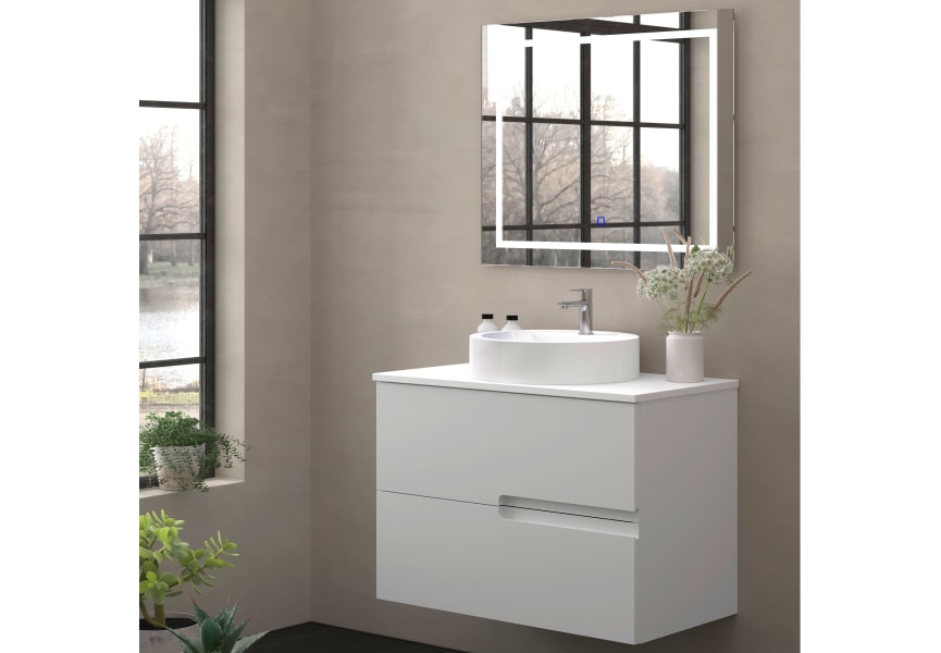 Meuble de salle de bains avec plan de toilette en pierre compacte blanche Lia Bruntec couleurs principal 3