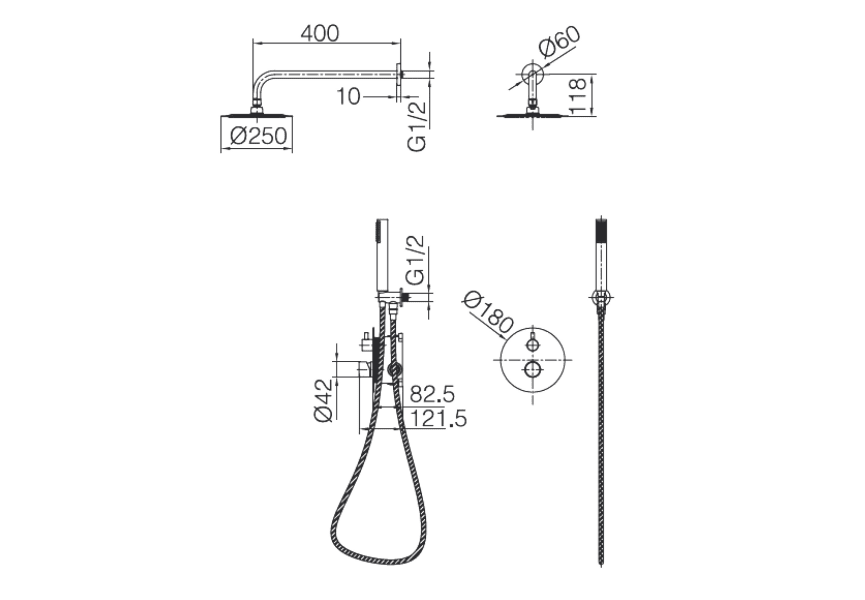 Conjunto de ducha empotrado Monza Imex croquis 10