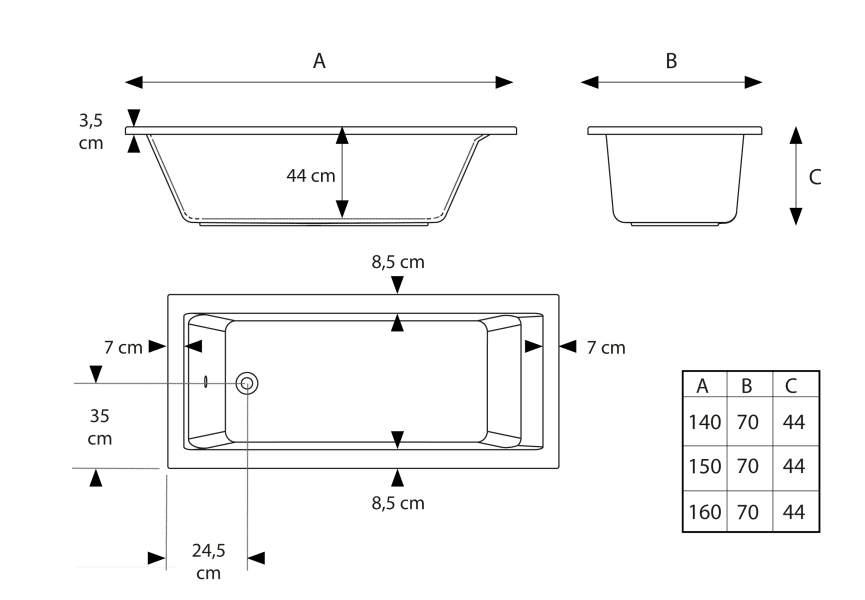 Baignoire d'hydromassage Ayora 1 Hidronatur croquis 3