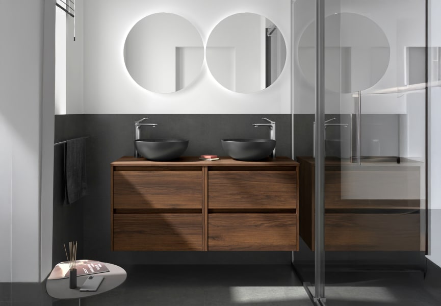 Meubles de salle de bains avec plan de toilette en bois Noja Salgar principal 7