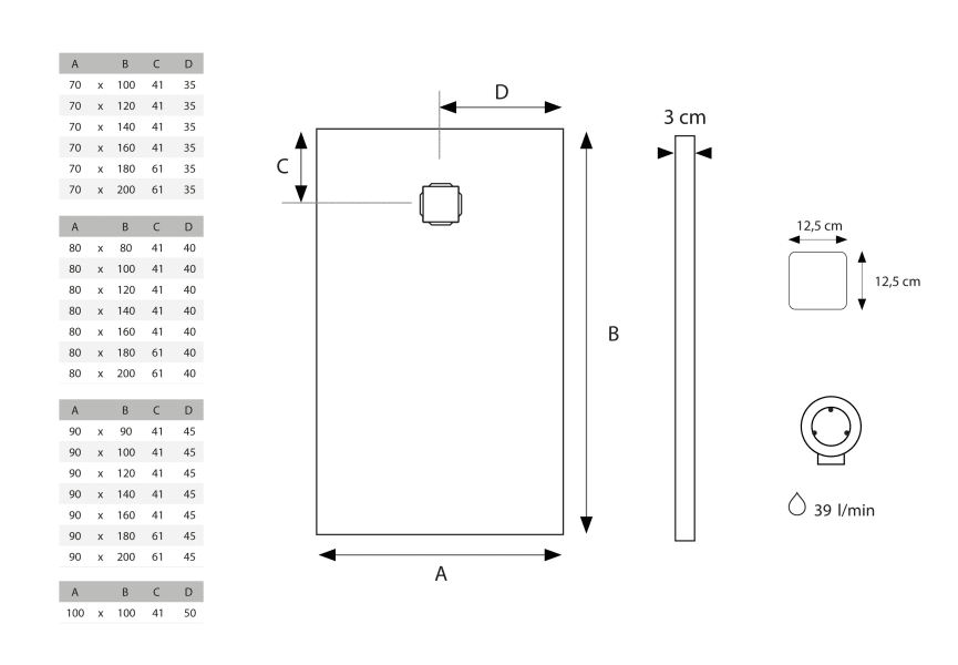 Plato de ducha Solid Surface Perseo Hidronatur croquis 3