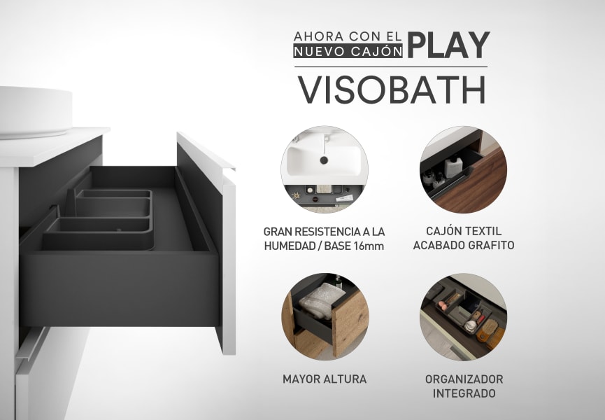 Meuble de salle de bains avec plan de toilette en chêne hydrofuge Box Viso option 3