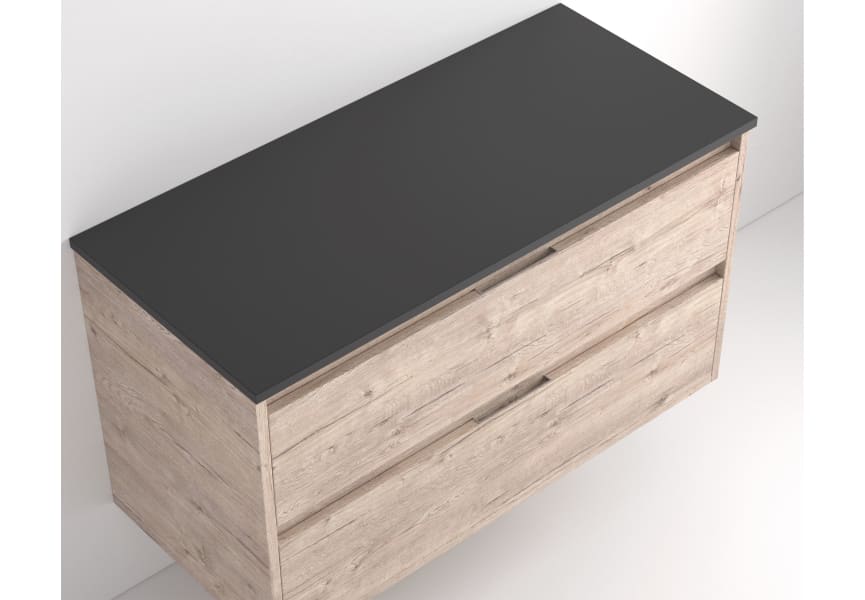 Mueble de baño con encimera piedra compactada negra Lia Bruntec colores detalle 10