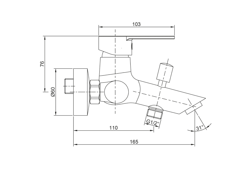 Mitigeur de baignoire Iony GME croquis 1