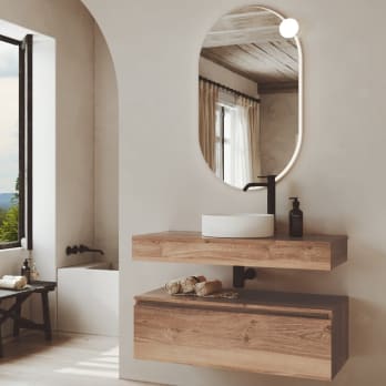 Ensemble de meubles de salle de bains en bois avec plan de toilette en bois Vilma Bruntec