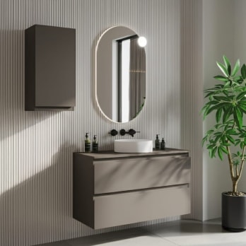 Meuble de salle de bains MDF laqué avec plan de toilette en bois Vilma Bruntec