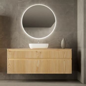 Meuble de salle de bains en bois massif sur mesure avec plan de toilette en bois Alpes 1 Bruntec