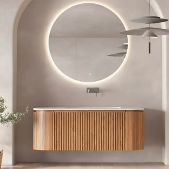 Ensemble meuble de salle de bain, plusieurs dimensions, en bois massif de frêne avec lavabo Solid Surface Evo Curve Bruntec