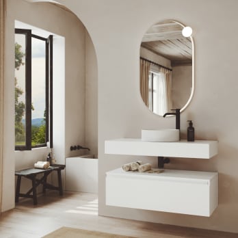 Ensemble de meubles de salle de bains MDF laqués avec plan de toilette en bois Vilma Bruntec