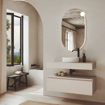 Ensemble de meubles de salle de bains MDF laqués avec plan de toilette en bois Vilma Bruntec