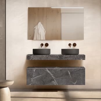 Mueble de baño con encimera de madera 10 cm de altura con cajonera Nomad monocolor Visobath