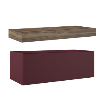 Meuble de salle de bains avec plan de toilette en bois de 10 cm de hauteur couleur Valenti avec caisson Nomad Visobath