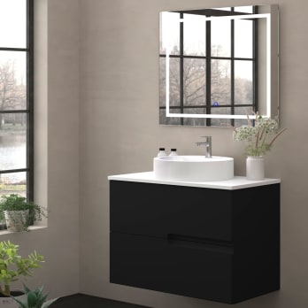 Mueble de baño con encimera piedra compactada blanca Lia Bruntec colores