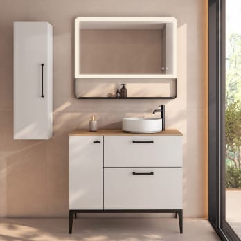 Meuble de salle de bains avec tabouret, plan de toilette en bois Verso Viso