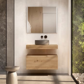 Mueble de baño con encimera de madera 10 cm de altura con cajonera Nomad monocolor Visobath