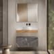 Mueble de baño con encimera de madera 10 cm de altura en color roble costa con cajonera Nomad Visobath principal 3