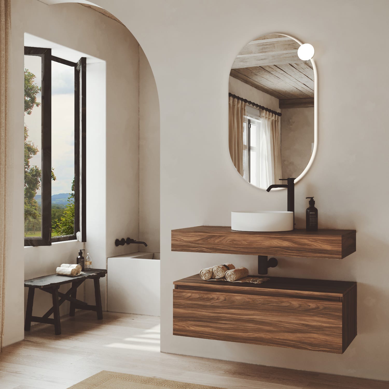 Ensemble de meubles de salle de bains en bois avec plan de toilette en bois Vilma Bruntec principal 0