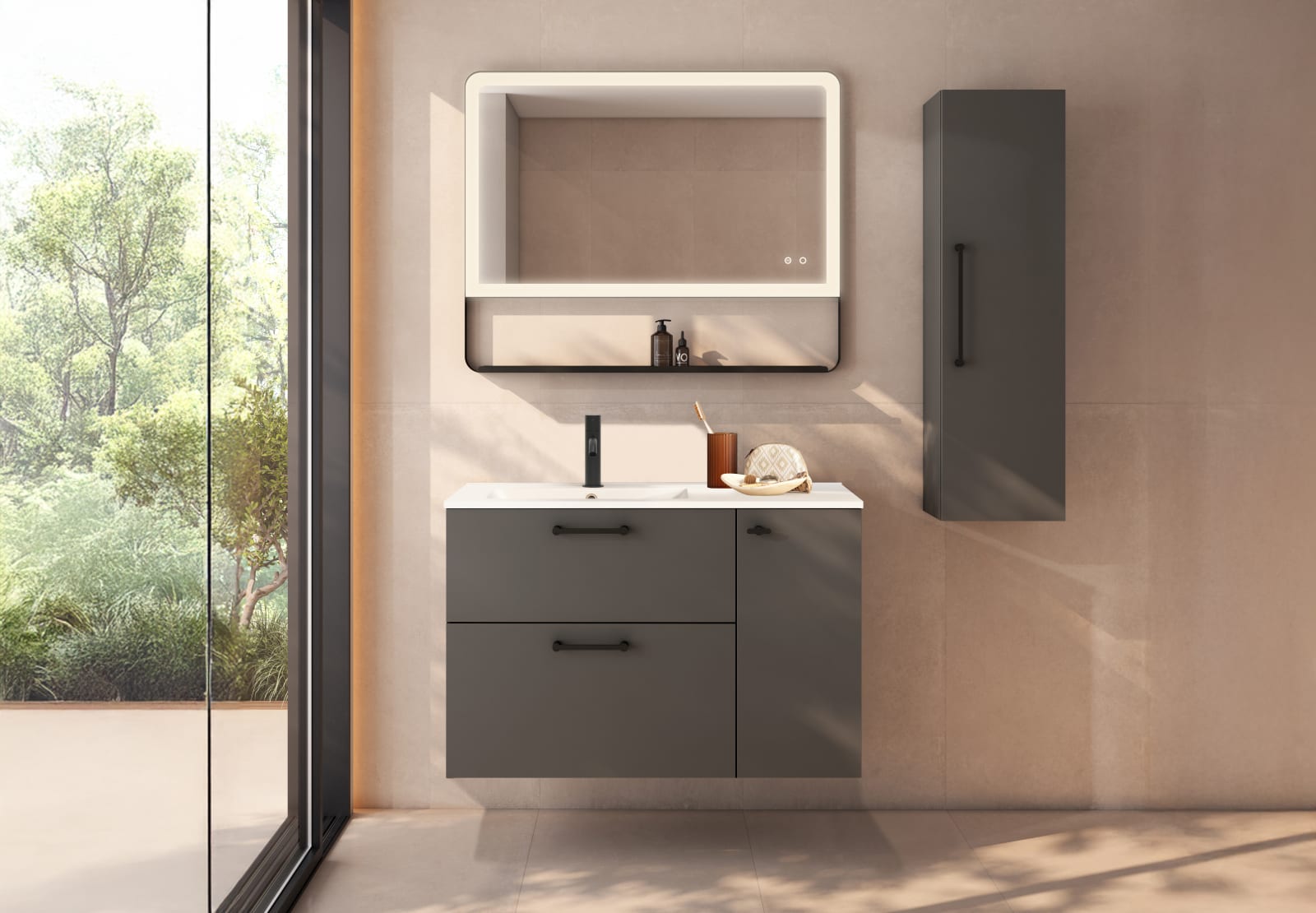 Ensemble de meubles de salle de bains suspendu avec lavabo Flat Verso Viso principal 0